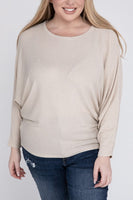 Plus Size Ribbed Batwing Long Sleeve Boat Neck Sweater