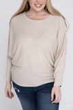 Plus Size Ribbed Batwing Long Sleeve Boat Neck Sweater