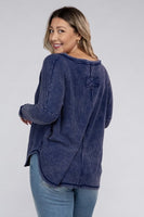 Plus Washed Baby Waffle Oversized Long Sleeve Top