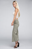 Acid Washed High Waist Frayed Hem Straight Pants