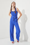 PLUS SIZE SLEEVELESS ADJUSTABLE STRAP BUTTON JUMPSUIT