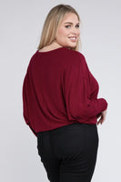 Plus Size Ribbed Batwing Long Sleeve Boat Neck Sweater