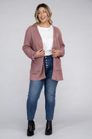 Plus Size Low Gauge Waffle Open Cardigan Sweater