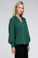 Woven Airflow V-Neck Long Sleeve Top