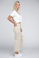 Acid Washed High Waist Frayed Hem Straight Pants