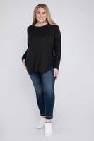 Plus Size Melange Baby Waffle Long Sleeve Top