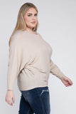 Plus Size Ribbed Batwing Long Sleeve Boat Neck Sweater