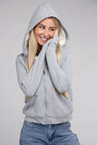 Fuzzy Trim Zip-Up Crop Hoodie