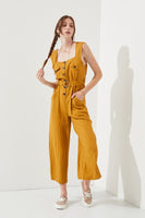 PLUS  SIZE SLEEVELESS SQUARE NECK BUTTON ANKLE JUMPSUIT