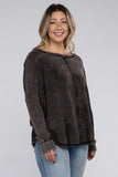 Plus Washed Baby Waffle Oversized Long Sleeve Top