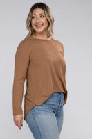 Plus Size Long Sleeve Round Neck Round Hem Top