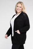 Plus Size Ribbed Knit Open Front Cardigan