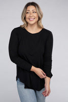 Plus Size Long Sleeve Round Neck Round Hem Top