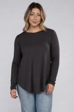 Plus Size Long Sleeve Round Neck Round Hem Top