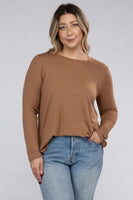 Plus Size Long Sleeve Round Neck Round Hem Top