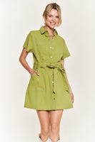 Belted cotton short dress