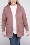 Plus Size Low Gauge Waffle Open Cardigan Sweater