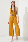 PLUS  SIZE SLEEVELESS SQUARE NECK BUTTON ANKLE JUMPSUIT