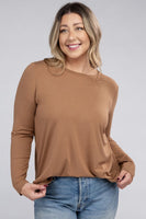 Plus Size Long Sleeve Round Neck Round Hem Top