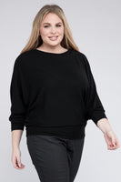 Plus Size Ribbed Batwing Long Sleeve Boat Neck Sweater