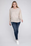 Plus Size Ribbed Batwing Long Sleeve Boat Neck Sweater