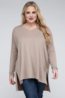 Plus Dolman Sleeve V-Neck Side Slit Hi-Low Hem Top