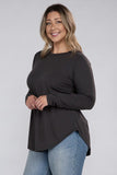 Plus Size Long Sleeve Round Neck Round Hem Top