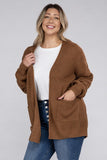 Plus Size Low Gauge Waffle Open Cardigan Sweater