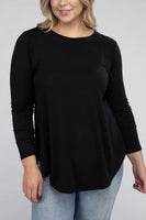 Plus Size Long Sleeve Round Neck Round Hem Top