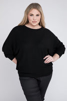 Plus Size Ribbed Batwing Long Sleeve Boat Neck Sweater