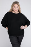 Plus Size Ribbed Batwing Long Sleeve Boat Neck Sweater