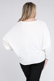 Plus Size Ribbed Batwing Long Sleeve Boat Neck Sweater