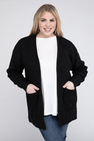 Plus Size Low Gauge Waffle Open Cardigan Sweater