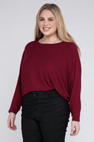 Plus Size Ribbed Batwing Long Sleeve Boat Neck Sweater