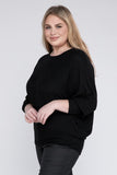 Plus Size Ribbed Batwing Long Sleeve Boat Neck Sweater